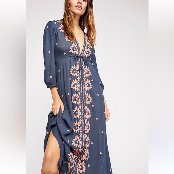 FREE PEOPLE Embroidered Fable Midi Dress - Picture 1 of 6